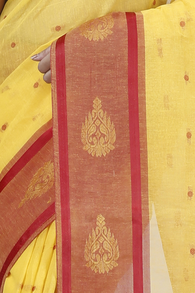 Yellow Pure Cotton Upala Tant Saree (1163)